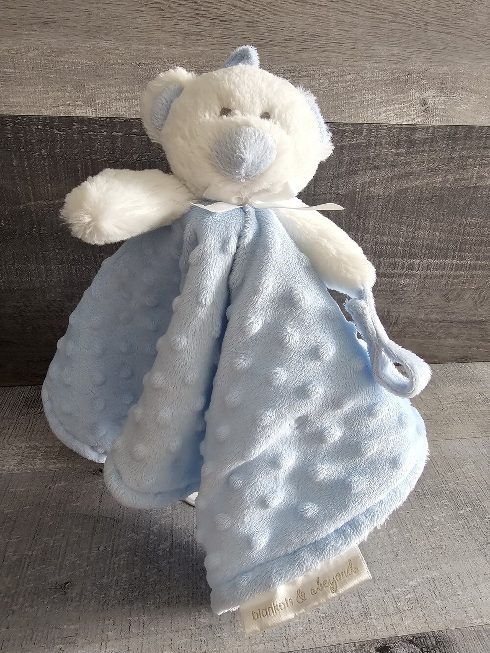 Blankets & Beyond Blue White Bear Security Blanket Wooby Super Soft Minky